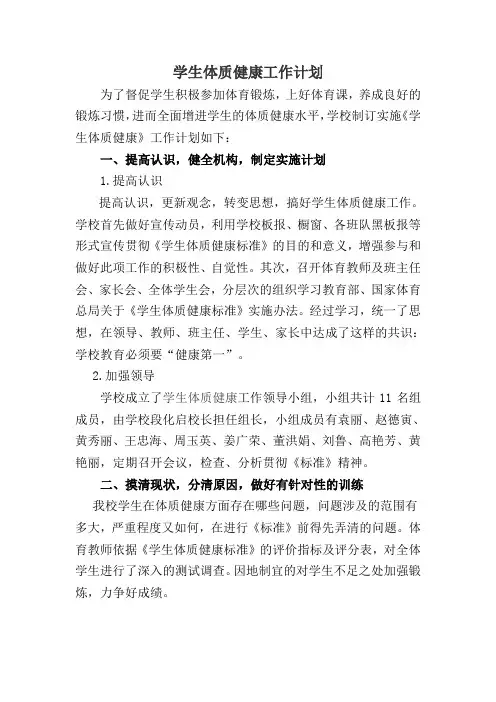 《学生体质健康标准》工作计划 2