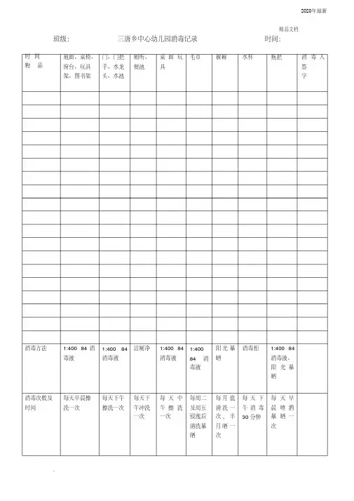 幼儿园消毒记录表模版
