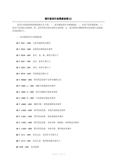 现行家具行业国家标准