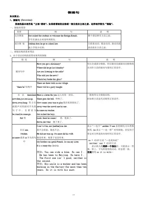 高中英语倒装句练习及答案
