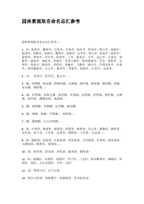 园林景观取名命名总汇参考