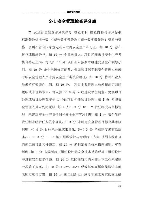 2-1安全管理检查评分表