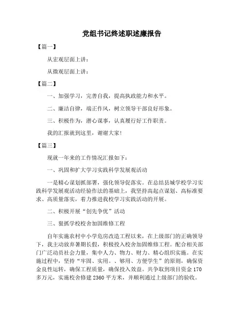 【述职报告范文】党组书记终述职述廉报告