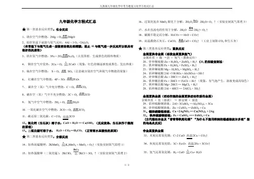 人教版九年级化学中考专题复习化学方程式汇总