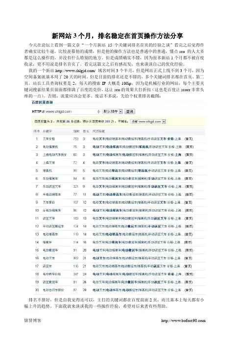 新网站3个月 关键词排名稳定在首页seo优化方法大分享