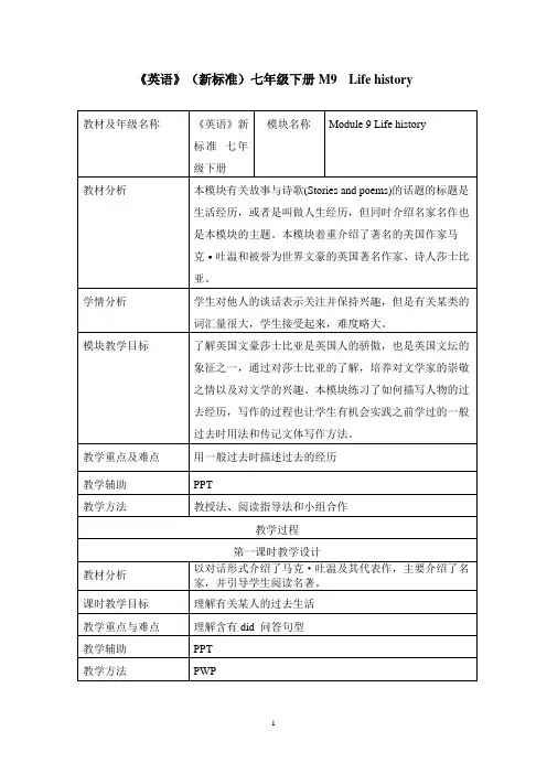 《英语》(新标准)七年级下册M9Lifehistory