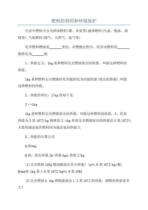 燃料的利用和环境保护