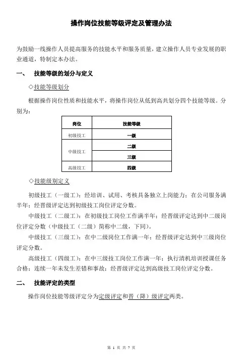 操作岗位技能等级评定及管理办法