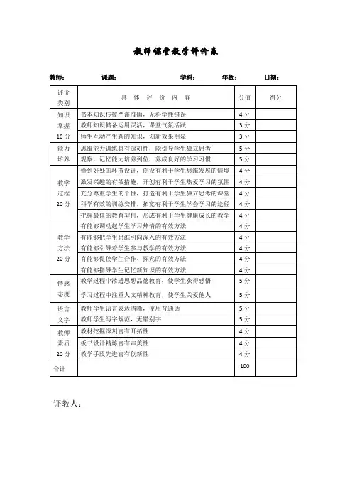 教师课堂教学评价表 3