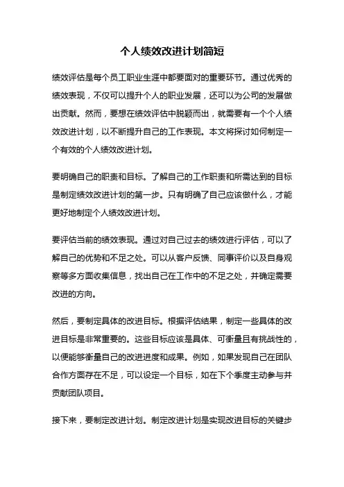 个人绩效改进计划简短