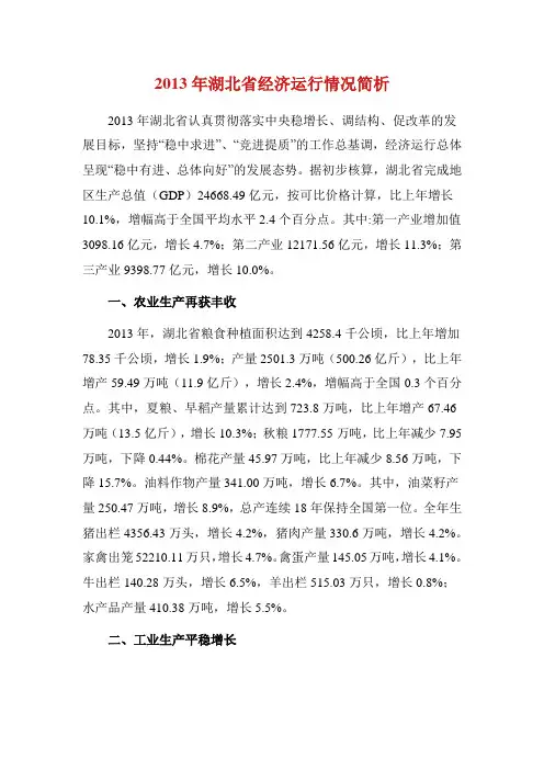 2013年湖北省经济运行情况简析