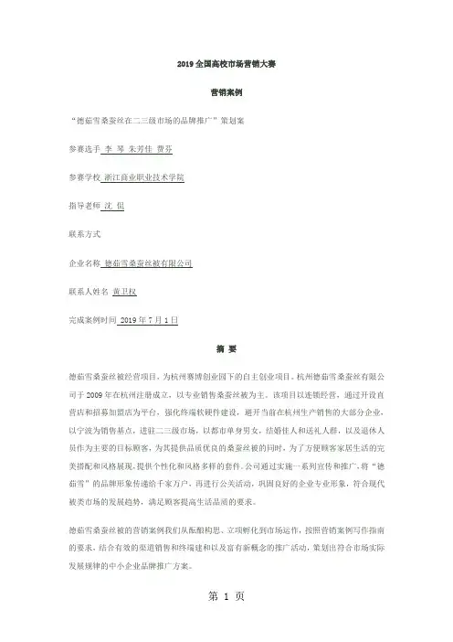 全国市场营销大赛获奖作品17页