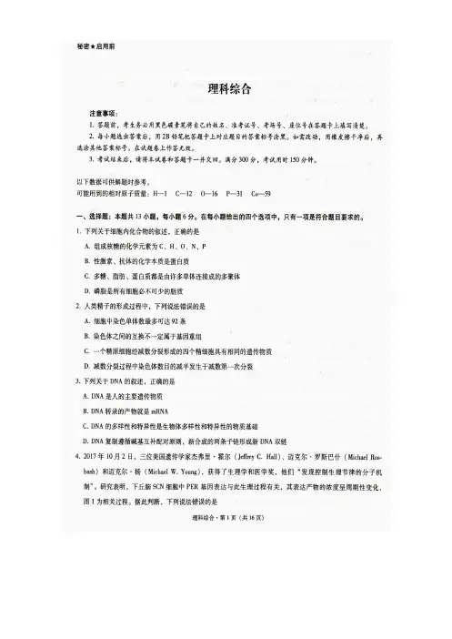 2018届贵州省凯里市第一中学高三11月高考适应性考试理科综合试题(图片版)