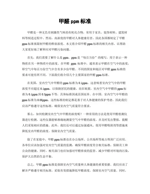 甲醛ppm标准