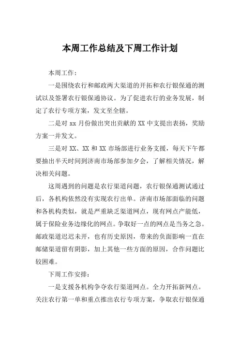 本周工作总结及下周工作计划