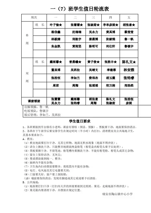 值日生轮流表