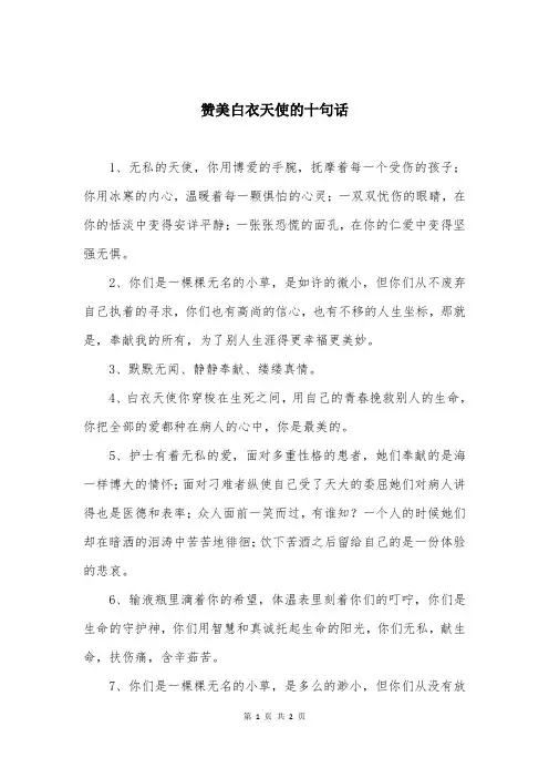 赞美白衣天使的十句话