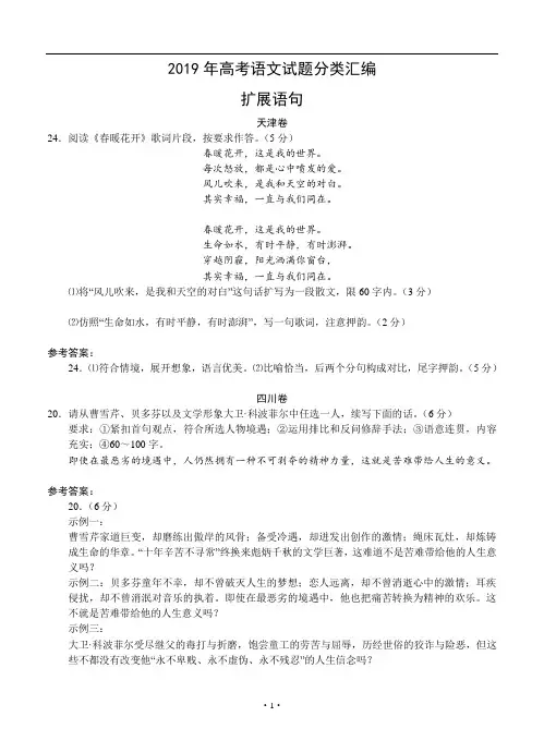 2019年高考语文试题分类汇编：扩展语句