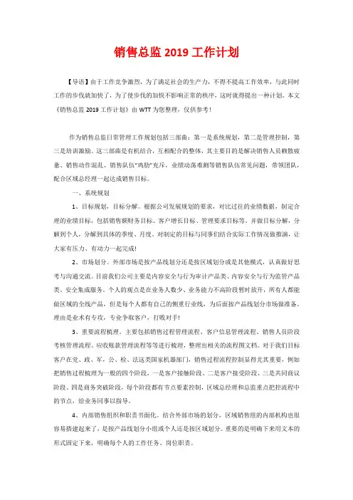 销售总监2020工作计划