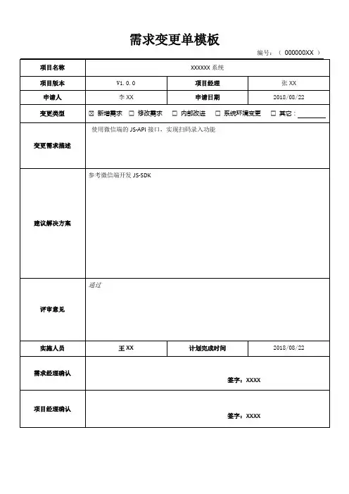 需求变更单模板