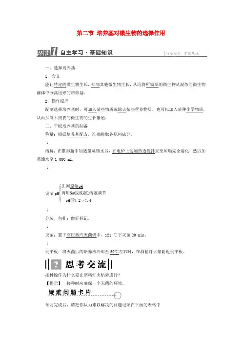 高中生物第1章微生物培养技术第2节培养基对微生物的选择作用学案