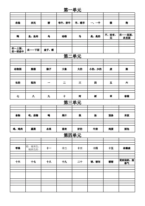 冀教版三年级下册英语单词默写练习 (三年级起点)