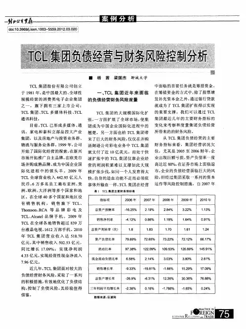 TCL集团负债经营与财务风险控制分析