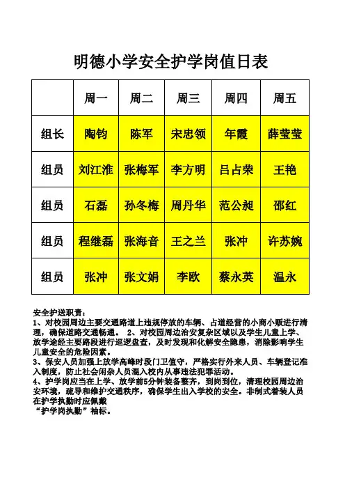 安全护学岗值日表