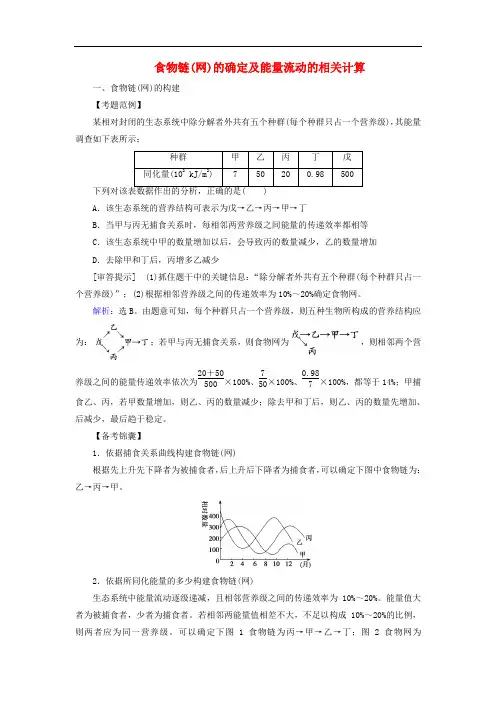 高考生物一轮复习十九食物链网的确定及能量流动的相关计算练习新人教版