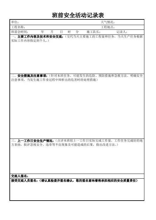 班前安全活动记录表
