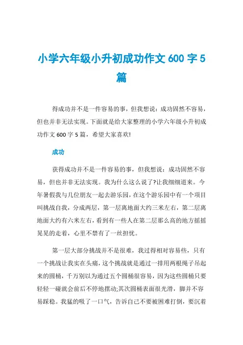 小学六年级小升初成功作文600字5篇