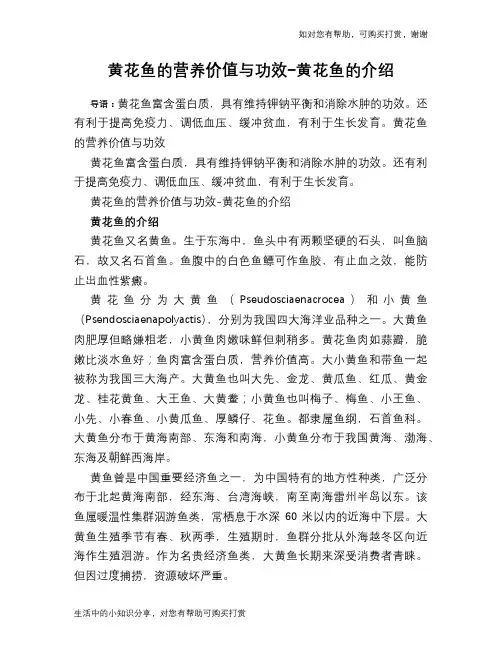黄花鱼的营养价值与功效-黄花鱼的介绍