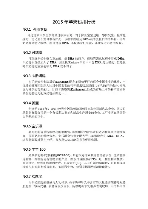 2015年羊奶粉排行榜