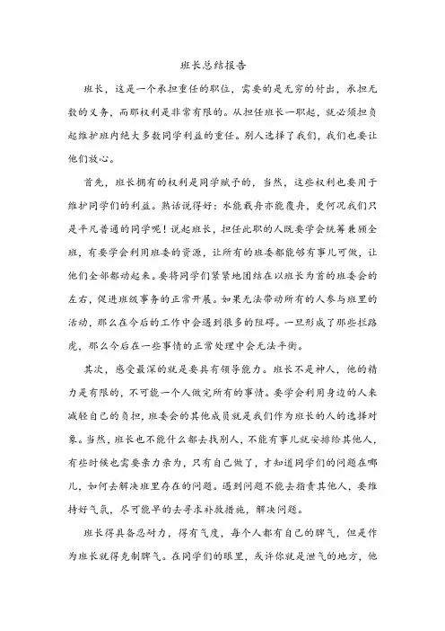 班长总结报告
