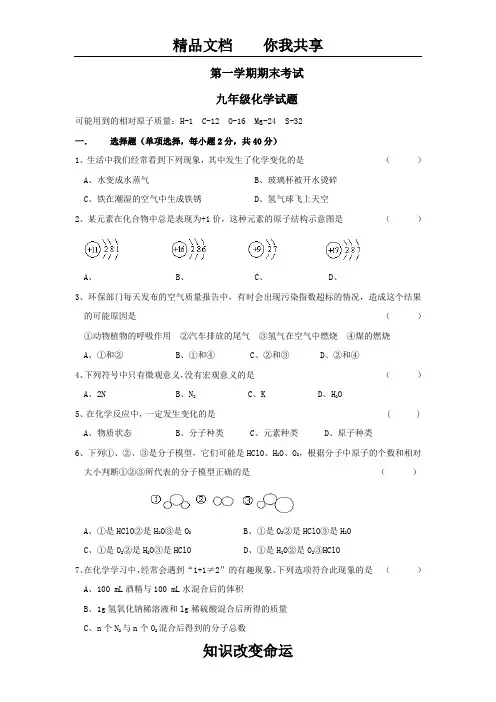 2010届九年级化学上册期末测试试题6