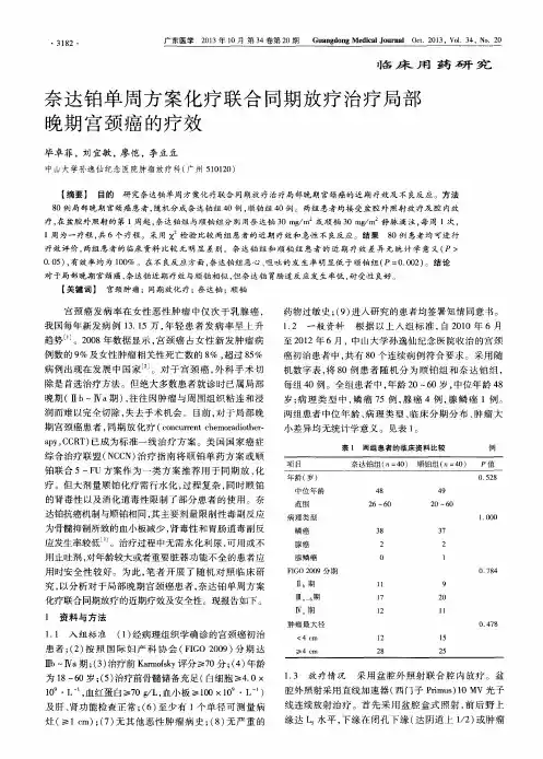 奈达铂单周方案化疗联合同期放疗治疗局部晚期宫颈癌的疗效