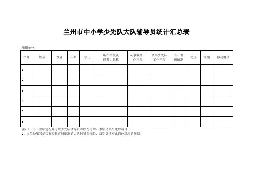 中小学少先队辅导员统计表(l兰州市)