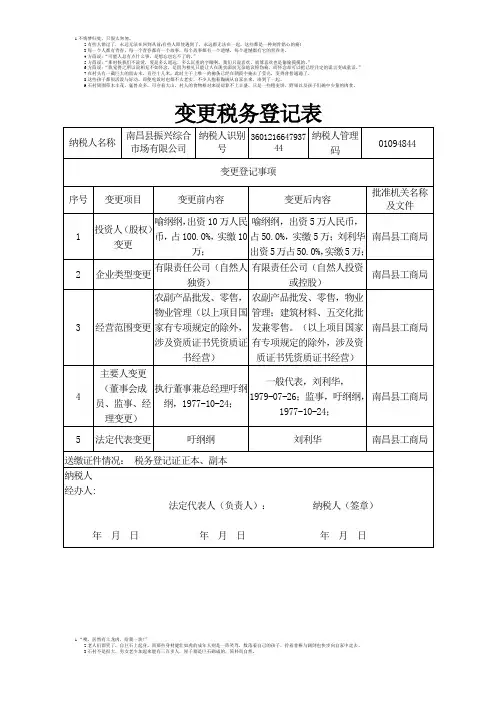 变更税务登记表