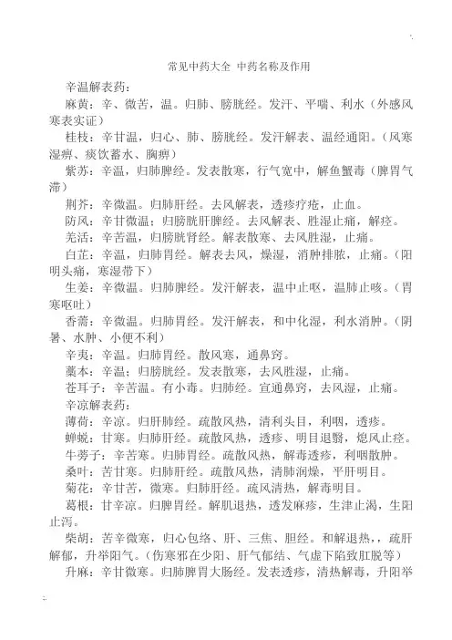 常见中药大全 中药名称及作用 (2)