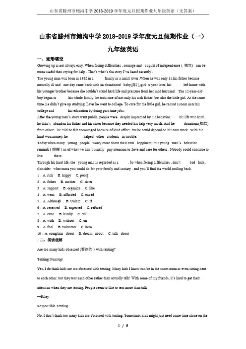 山东省滕州市鲍沟中学2018-2019学年度元旦假期作业九年级英语(无答案)
