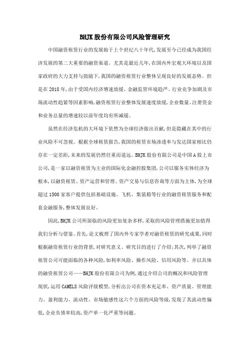 BHJK股份有限公司风险管理研究