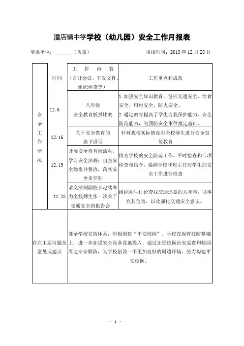 安全月报表2013,12