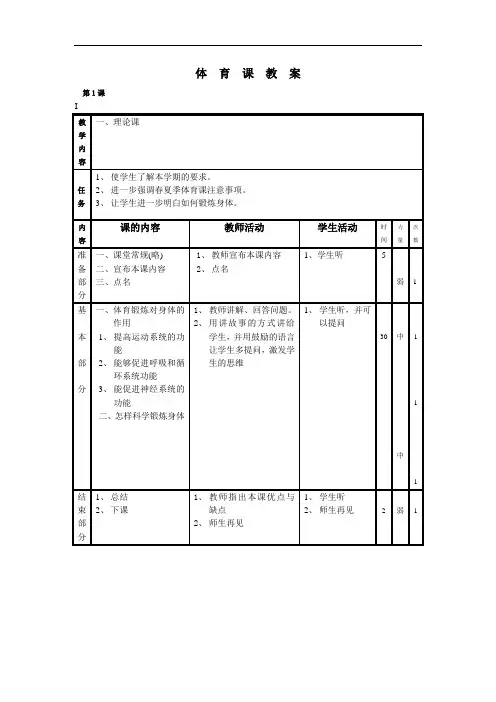 小学六年级体育教案(表格式).doc