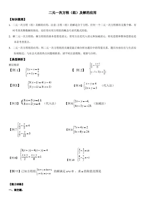 二元一次方程(组)及解的应用