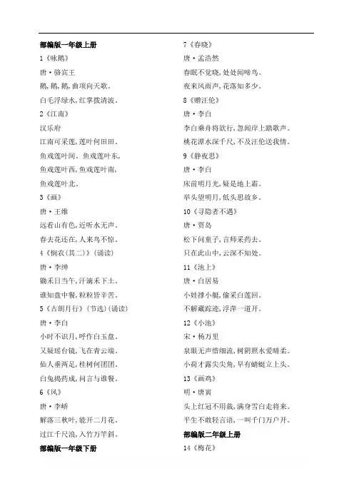 1部编版语文一至六年级必背古诗词