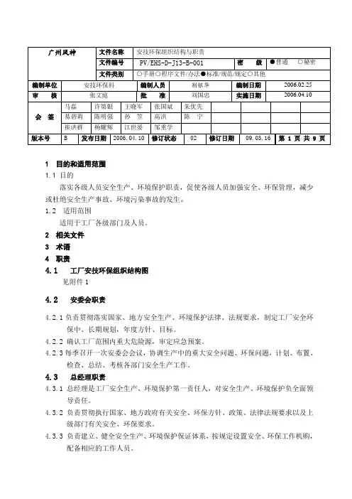 安全环保组织机构与职责
