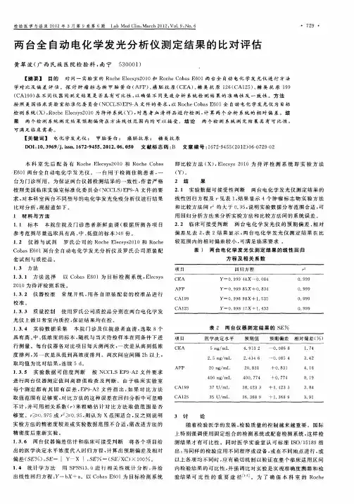 两台全自动电化学发光分析仪测定结果的比对评估