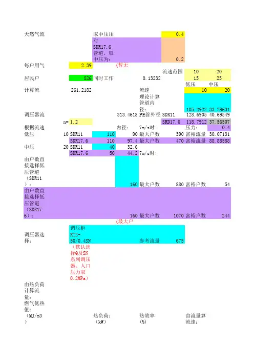 庭院燃气流量计算及调压管径选择2.72
