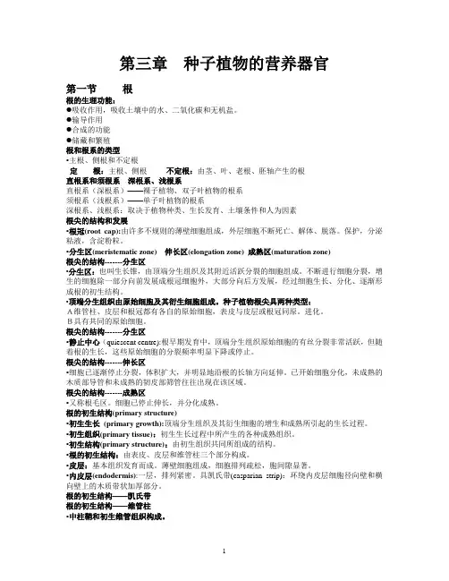 第三章种子植物的营养器官(复习提纲)