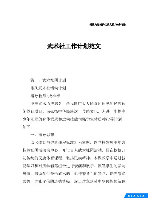 武术社工作计划范文